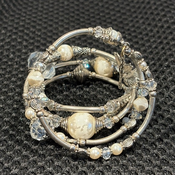 Boho Multi Strand Silver Tone Beaded Bracelet - Picture 12 of 14